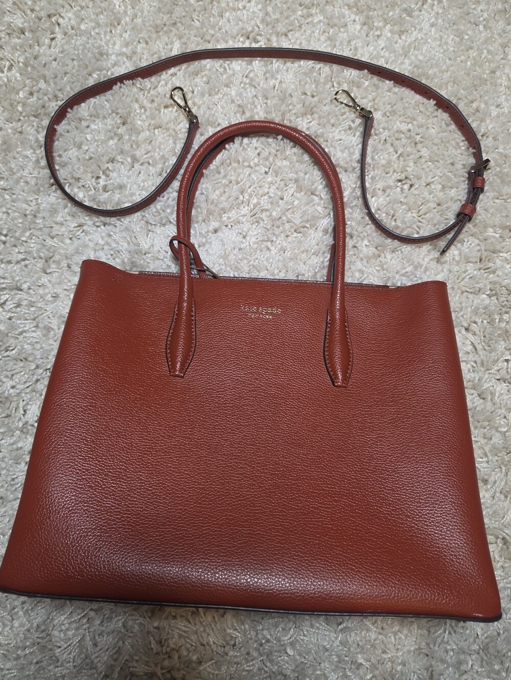 kate Spade Red/Brown Leather Satchel with Detachable Strap
